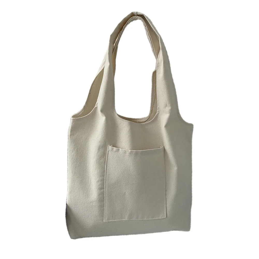 Custom design korean Bag Solid Color Canvas Shoulder Bag Eco Friendly Storage Handbag Reusable Foldable Grocery Totes