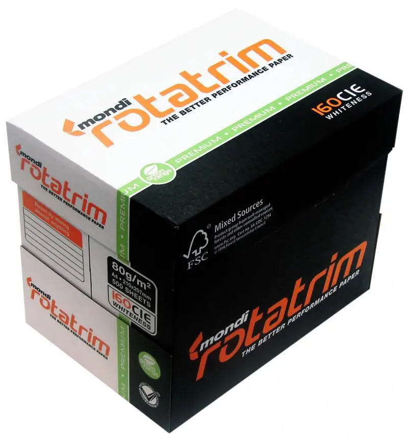 
A4 Paper Manufacturers Mondi Rotatrim White Bond Copy Paper 80gsm,75gsm and 70gsm 