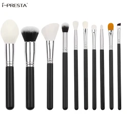 IPRESTA Made In China Cosmetic Wood Handle Private Label Logo Custom Makeup Brushes Set Kits Shiny Black