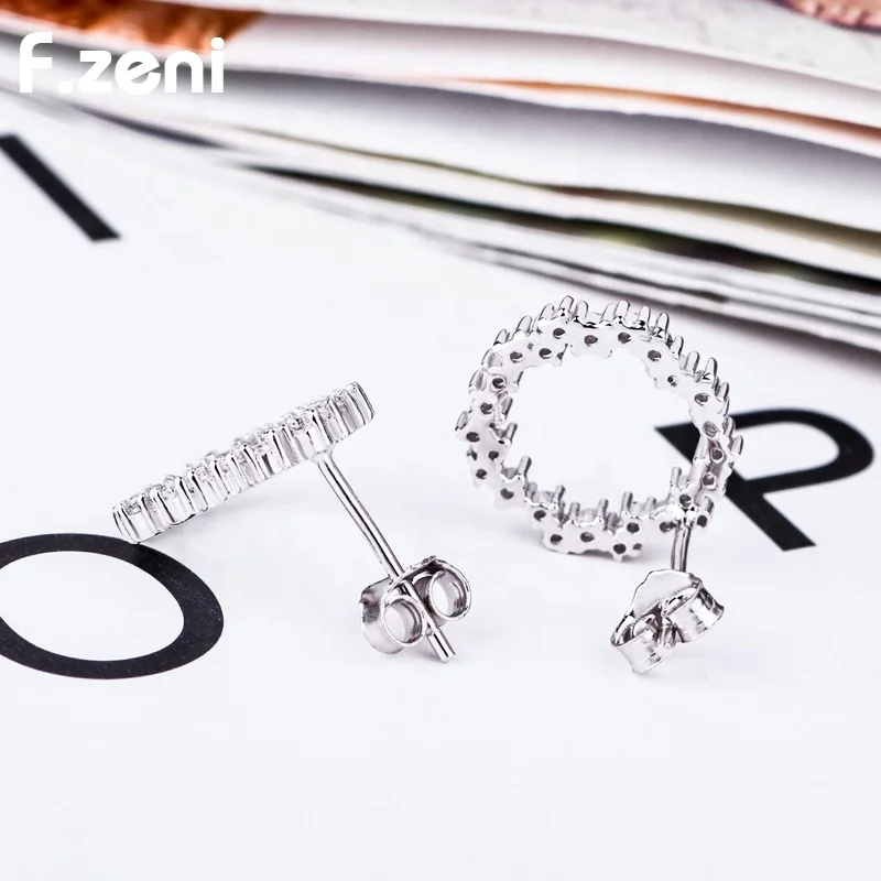 925 sterling silver earrings lady white gold plated korean style party statement stud circle girl bling earrings