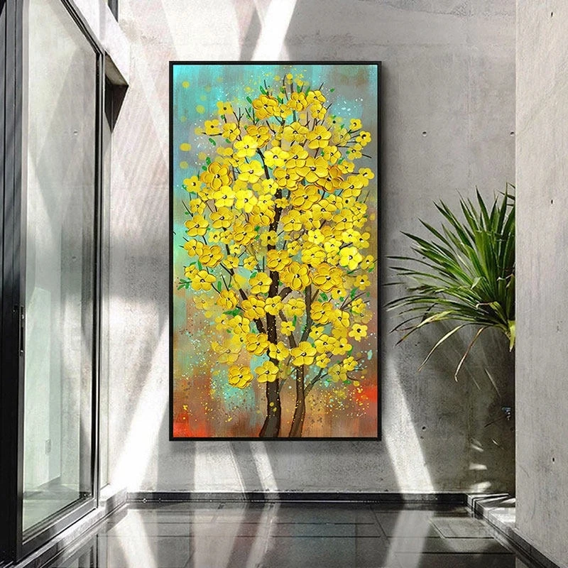 Abstract Thick paint Trees  Home Decor  100% Hand Painted Flower Canvas Wall Picture  money tree gold wall art painting