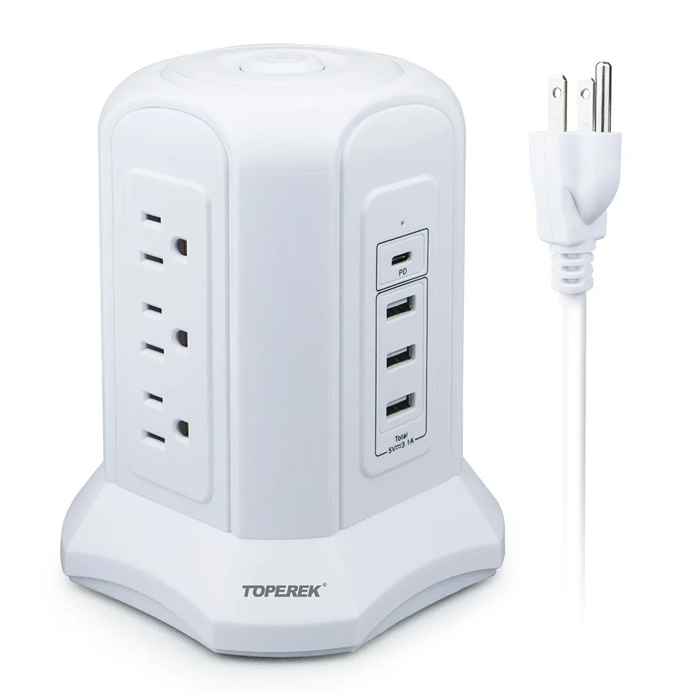 Ali Hot US Standard Popsocket Smart Power Strip With USB-C PD18W Fast Charging White Color