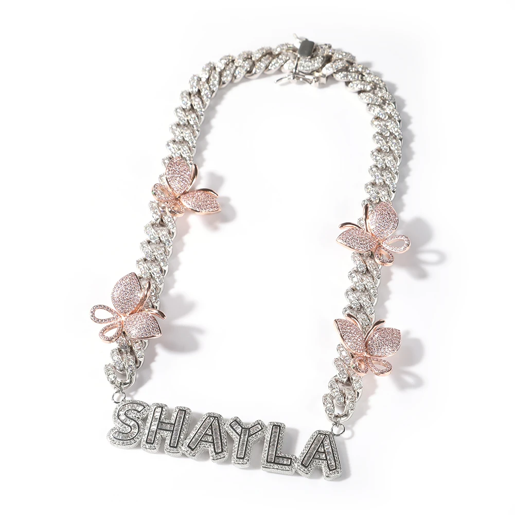 Dainty CZ Butterfly Necklace 18k Gold Plated Jewellery Bling Bling Necklace Women Custom Name Necklace