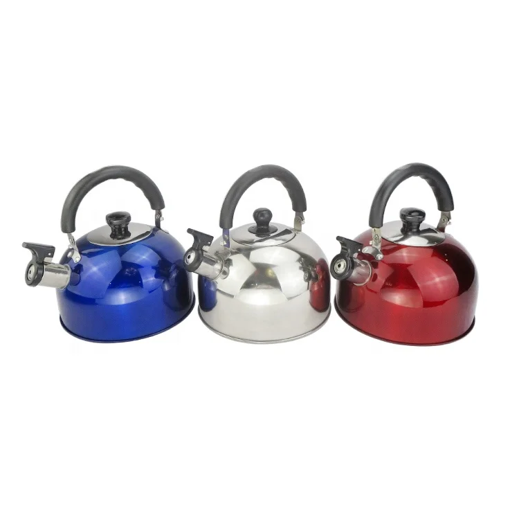 High quality colorized stainless steel metal flat bottom tea pot whistling kettle 3L for boiling water