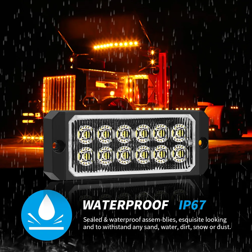DXZ 12LED Emergency Warning Caution Hazard Construction Amber Strobe Light Many Different Flashing for Car Truck SUV Van