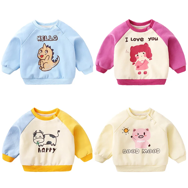 
Baby Spring Autumn High Quality 100% Cotton Long Sleeve Pullover Crew Neck Sweatshirt Outfits for Baby Girl Boy 