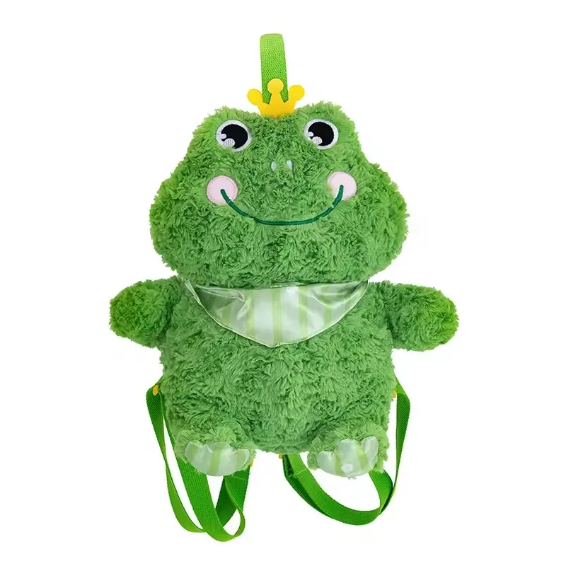 Hot Selling Green Frog Unstuffed Backpack Children Bag Animal Plush Toy Cartoon Gift