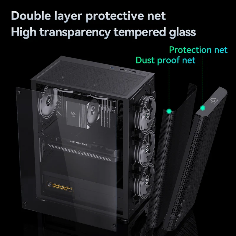 SNOWMAN  ATX Mid Tower Gaming Computer PC Case  with Tempered Glass Front Airflow Mesh Up to 8x120mm Fan with 240mm AIO/Radiator