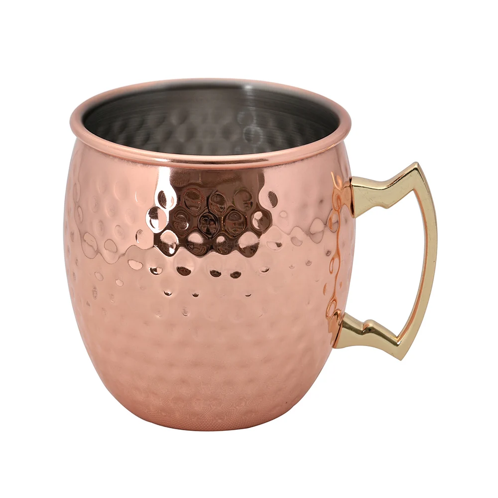 
Ready to ship 500ml 304 stainless steel copper rose gold plating Handgrip hammered Russian moscow mule mugs 
