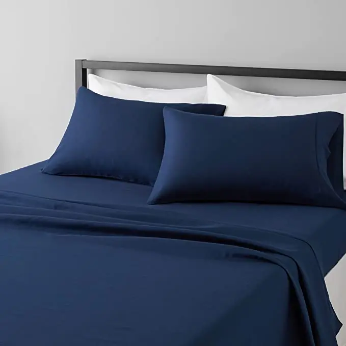 Super Soft Easy Care Microfiber Bed Sheet Set with 14-inch Deep Pockets - Navy Blue Stain resistance