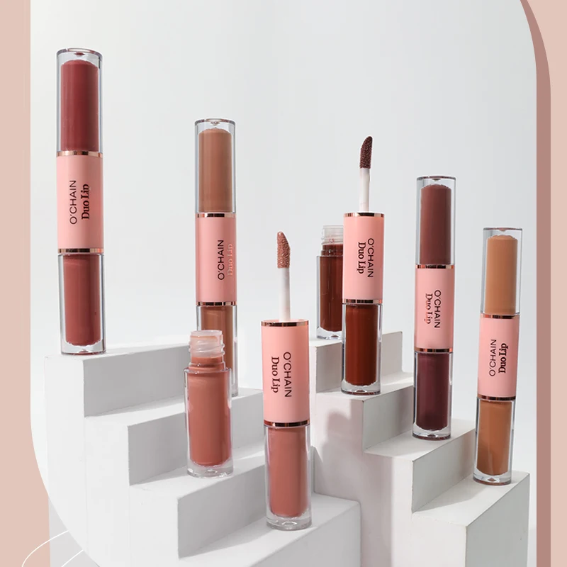 OCHAIN Makeup New Design High Pigment Shinny Lip Gloss Nude Vegan Liquid Lipstick Matte Cruelty Free Dou Lip