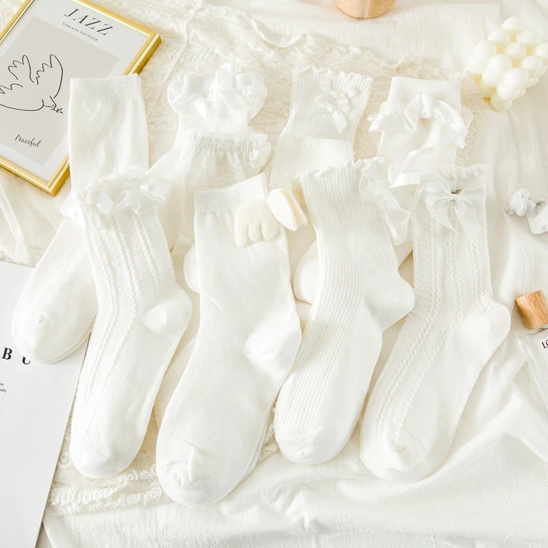 WUYANG оптовая продажа от производителя OEM женские хлопковые белые модные носки с оборками высокое качество