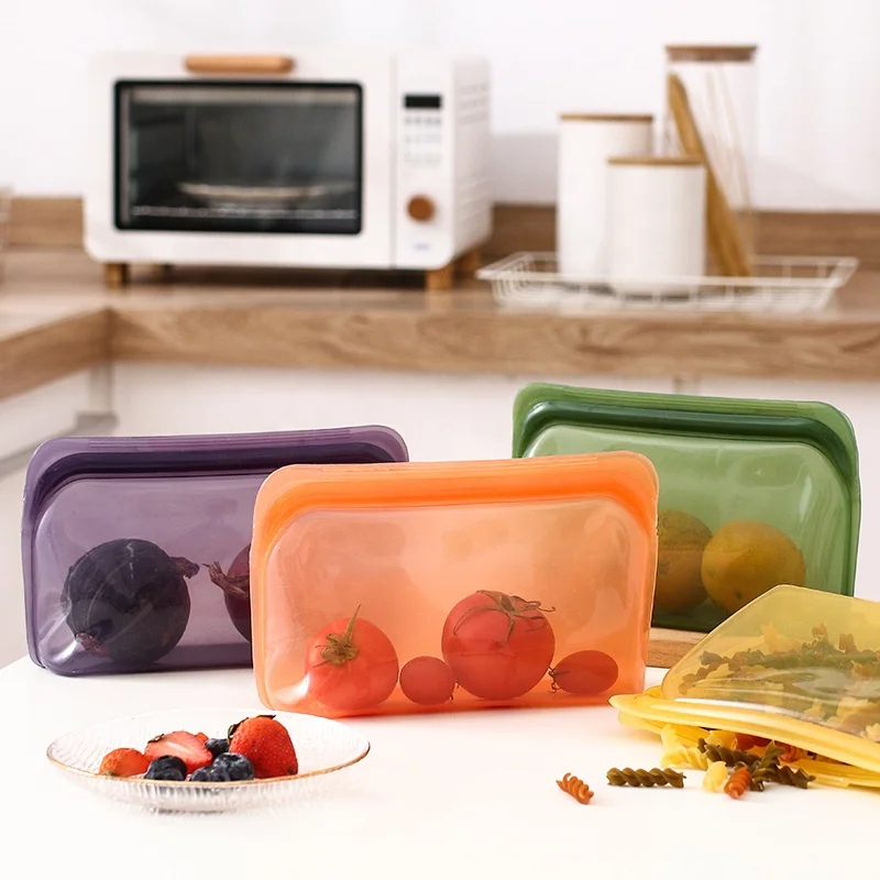 multifunctional reusable platinum silicone storage zipper bag for food