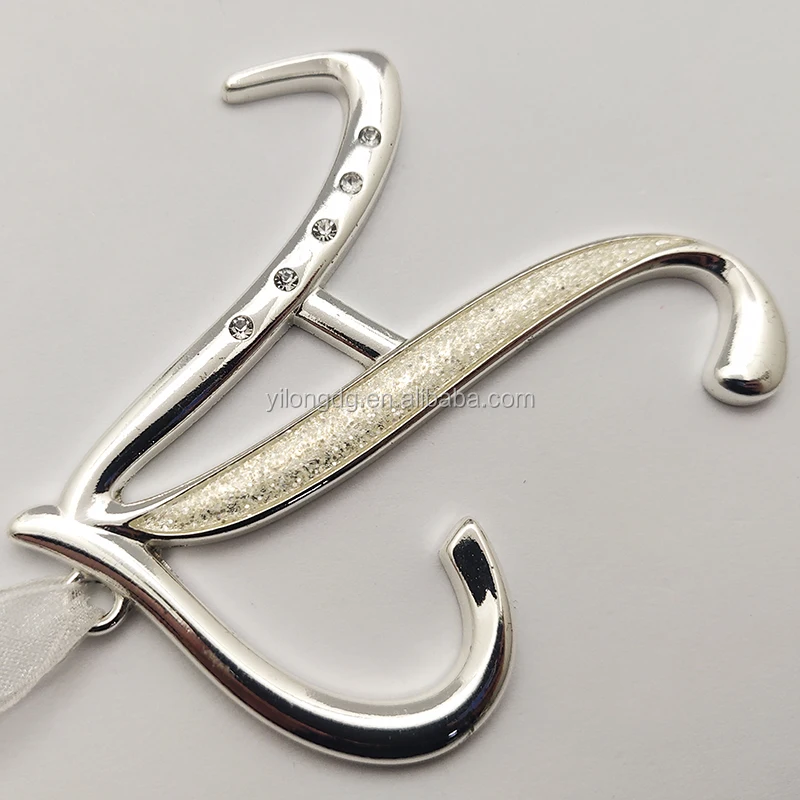 
Novelty silver metal decorative monogram with glitter and epoxy Christmas ornament 