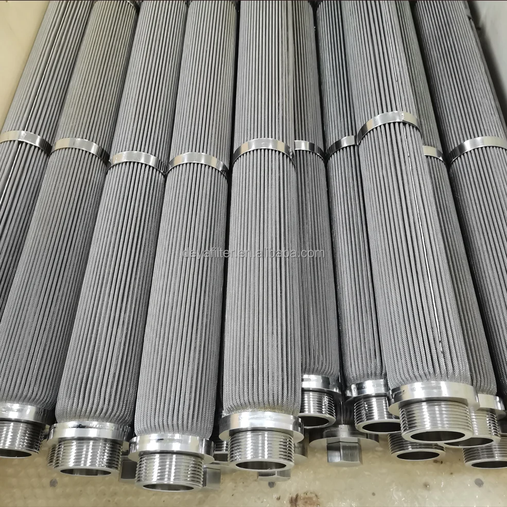 1 - 100 micron SS 304 316 sintered filter water treatment stainless steel pleated filter cartridge
