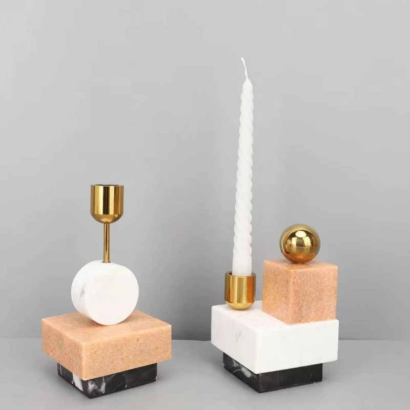 Nordic black Hourglass Design Abstract Candlestick Antique Gold Luxury Marble Candle Holders