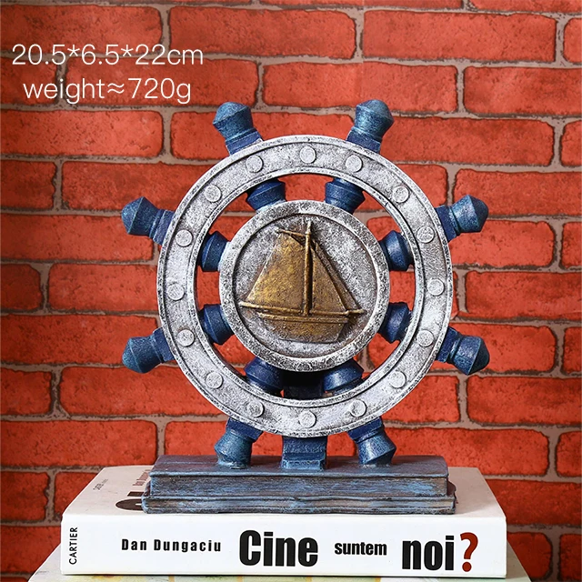 Mediterranean vintage Marine resin sailboat rudder compass display props home restaurant bar decoration pieces