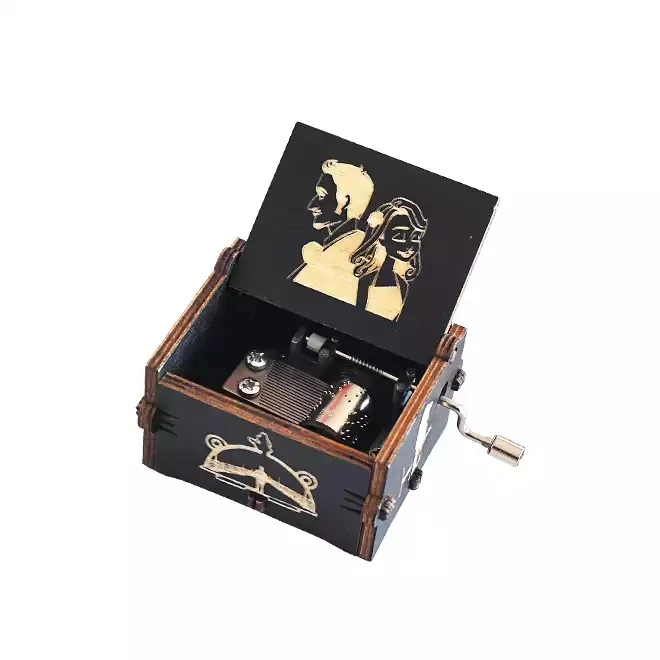 2023 new music box romantic couple wooden carving hand-cranked music box holiday birthday gift Christmas wooden music box