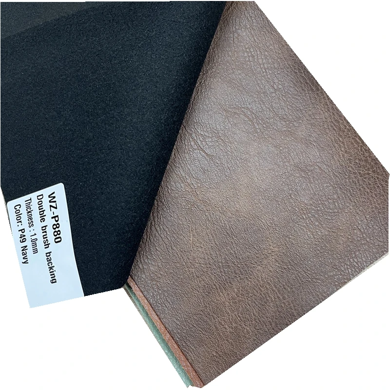 Factory Outlet Two Tone Color Embossed PVC Synthetic Leather Roll for Sofa and Polyester Leather double brush Backing