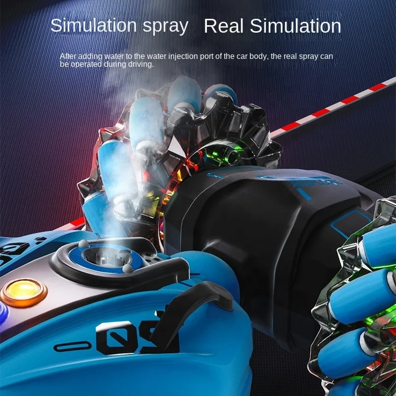 AiJH 4WD Remote Control Gesture Sensor Toy Cars Sided Rotating Off Road Vehicle 360  With Lights Music RC Spray Stunt Car