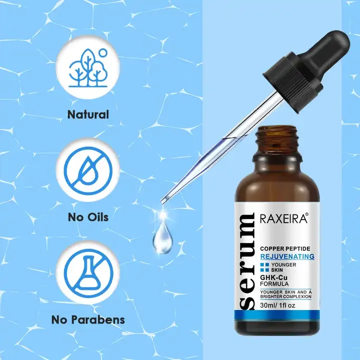 Private Label Hyaluronic Acid Serum With Copper Peptides Face Serum Skin Care Anti Aging OEM Collagen Blue Copper Peptide Serum