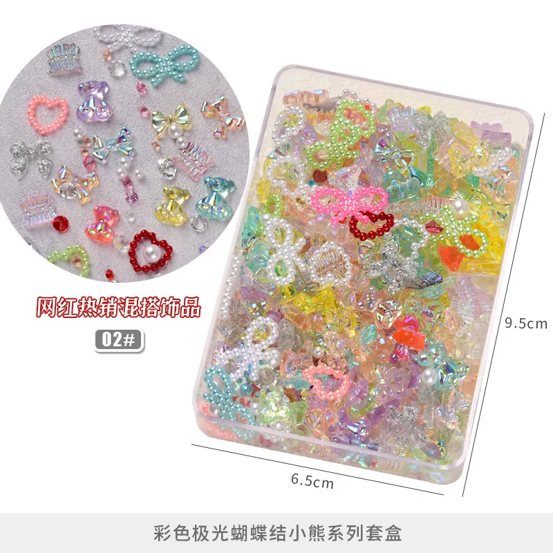 Mixed Designs Nail Sticker Rhinestone Nail Art 3D  Butterfly Embossed Flower Manicure Gradient Ripple Butterfly