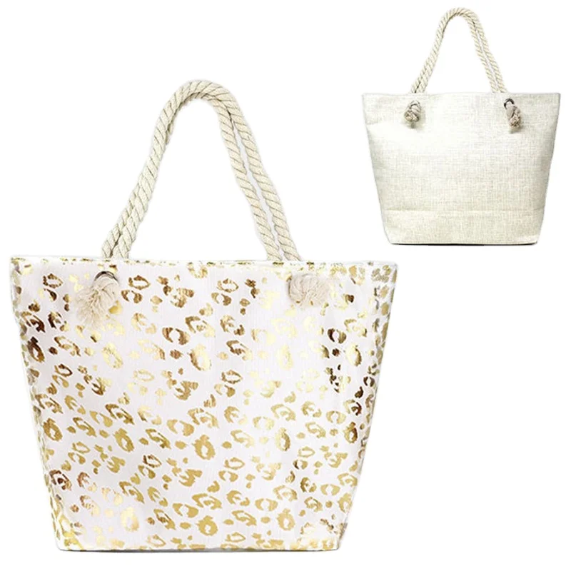 Personalized Wholesale Designer Zipper Leopard Pattern Canvas Large Women Beach Tote Bag