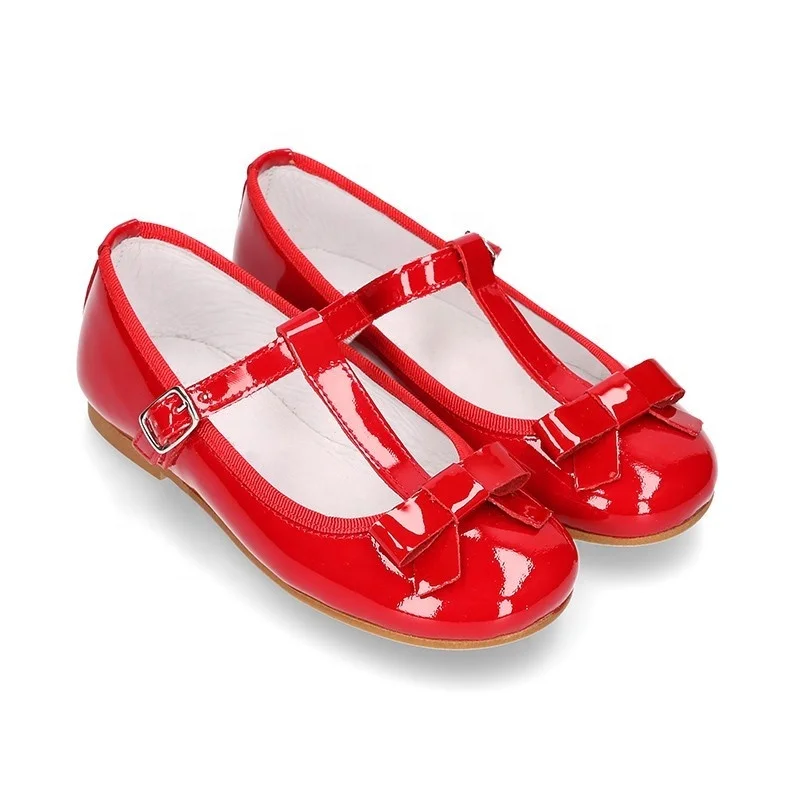 New Model T- strap Red Patent Leather Design Spanish Girl Shoes Toddler Girl Shoes with Ribbon