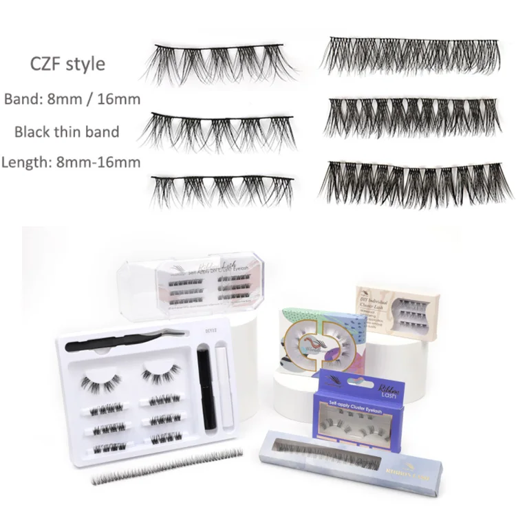 Worldbeauty glue-based bulk half strip lashes super thin band 3D faux mink lashes private label  pre cut segment lashes