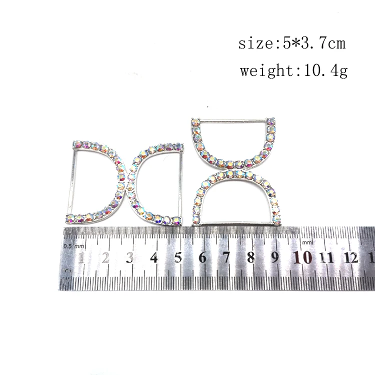 Double D Shape Rhinestone Slider Decorative Metal Buckles Ring Type for Bikini Shoes Belts Bags and Garments
