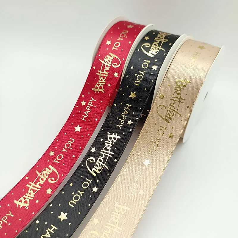 Cintas para lazos Happy Birthday Personalised Logo Craft Custom Christmas Gift Ribbon Printed Satin Ribbon with logo