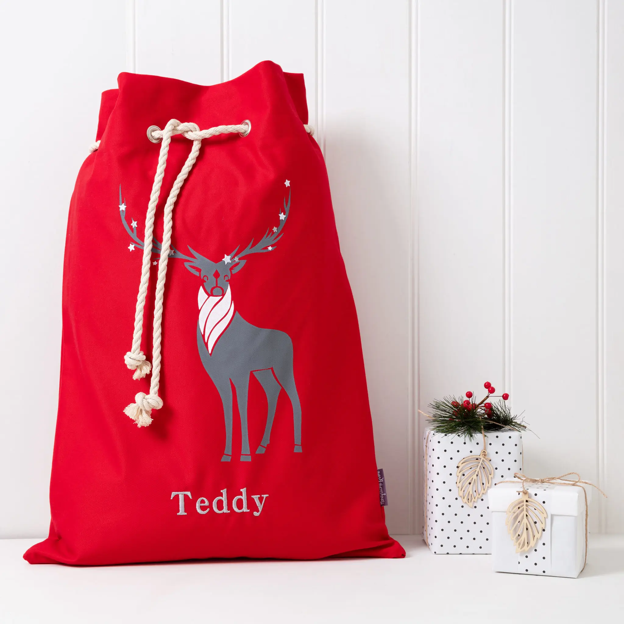 Personalized Santa Sack Ball Printing Red Beige Friends Cotton Rope Large Capacity Santa Sacks