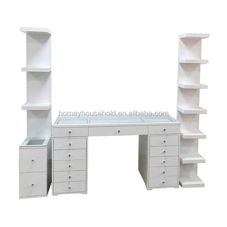 2020L Best Seller Hollywood Cosmetic Display Shelf Vanity Makeup Table Modern Vanity Desk with Shelves