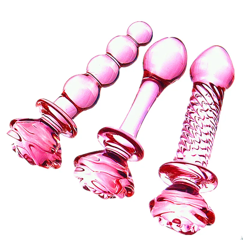 Crystal rose glass dildo anal plug female male adult sex tools funny anal plug easy clean