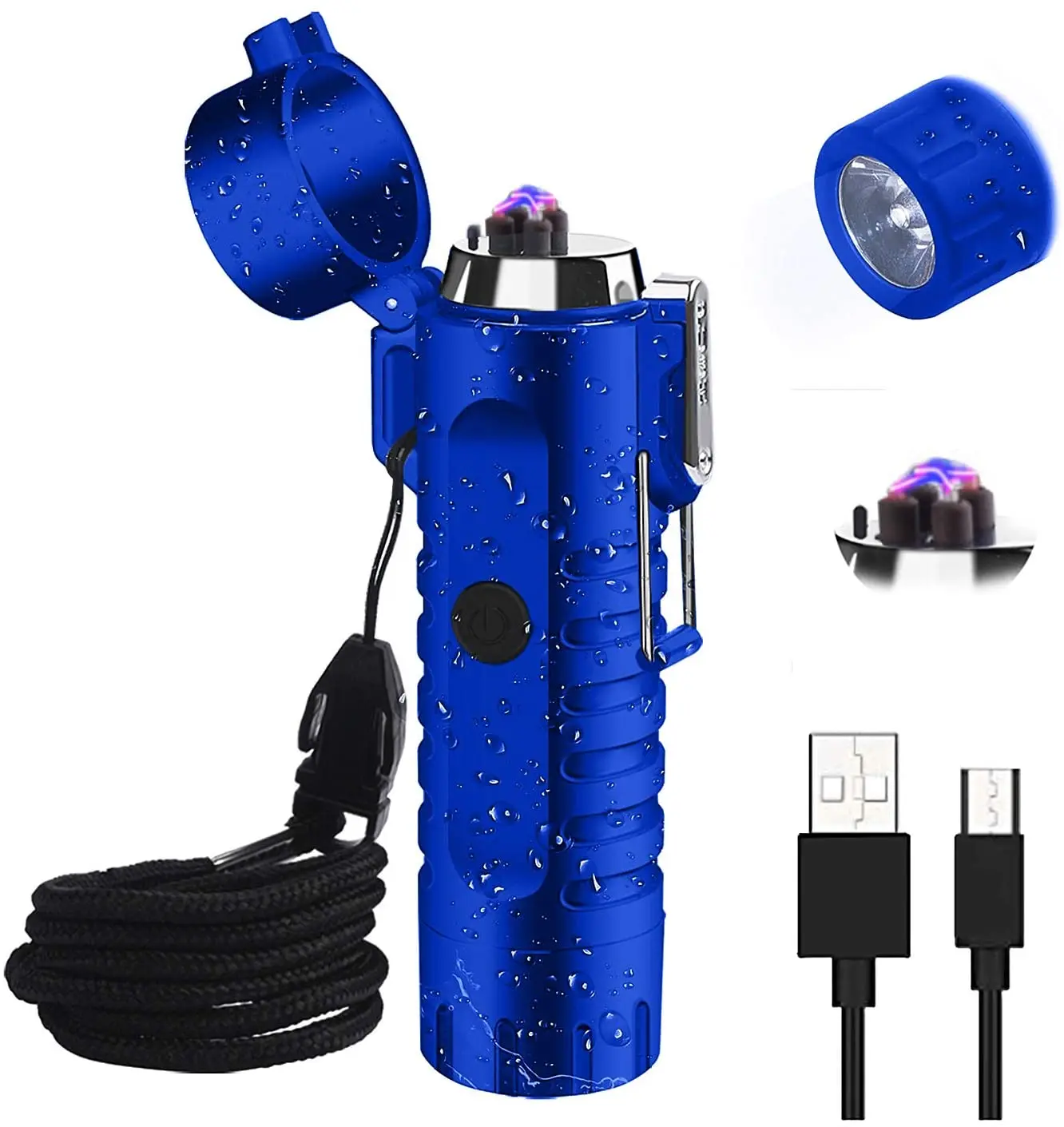 Двойная дуговая зажигалка с фонариком плазменная USB Зажигалка перезаряжаемая беспламенная Водонепроницаемая мини тактическая электрическая