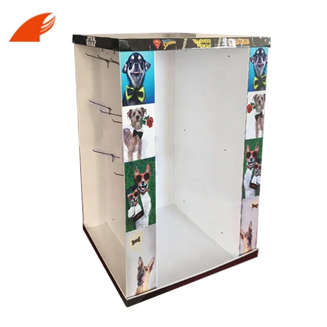 China Customized Pet Products Corrugated Cardboard Pallet Display With Plastic Hooks