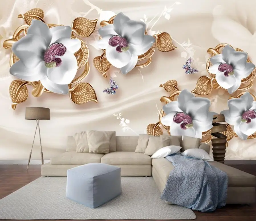 ZHIHAI Luxury 3D Jewelry Flower TV Background Wall mural wallpaper 3d