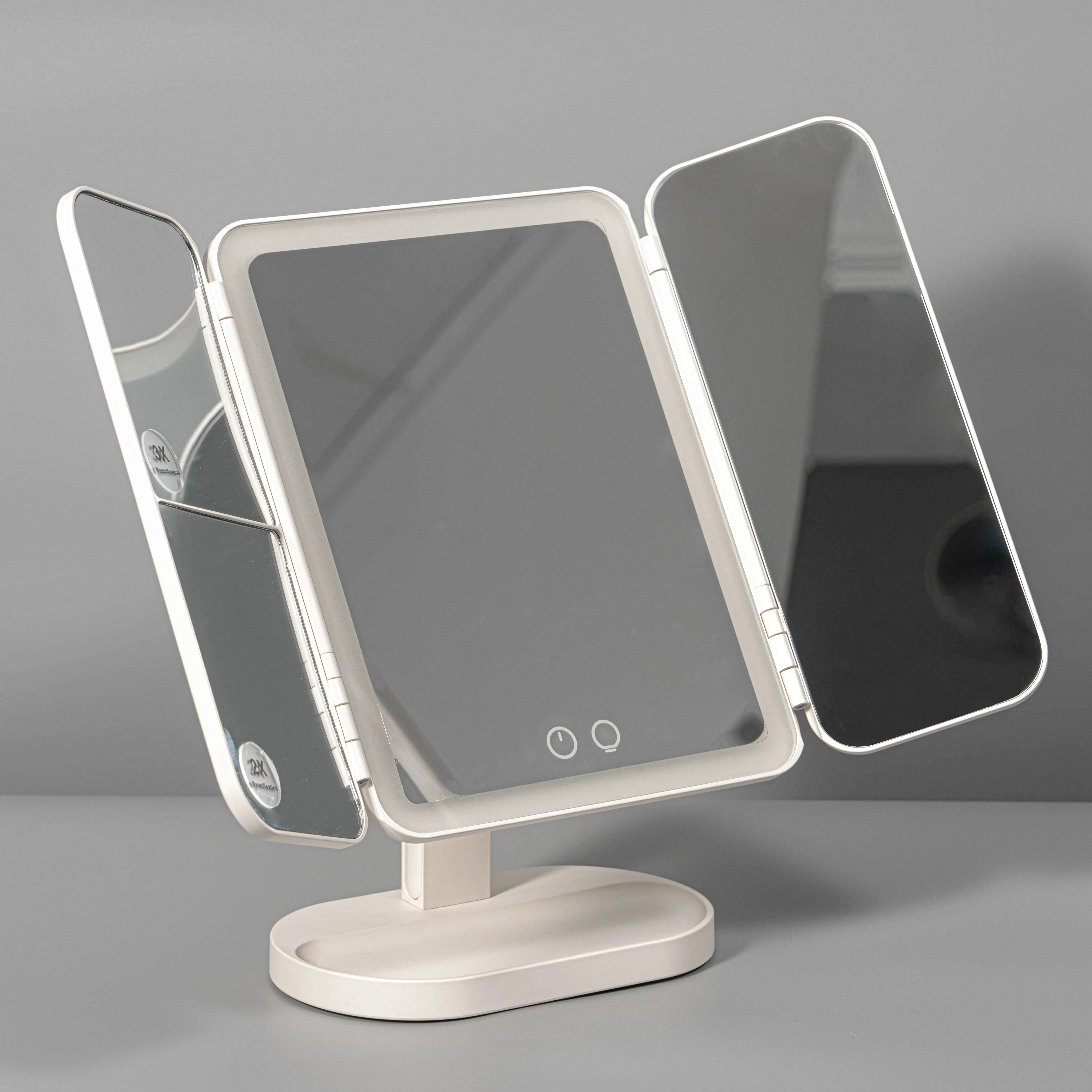 Tri-fold Vanity LED Mirror 1X/2X/3X Magnification 180 Adjustable Rotation LED makeup mirror with  light