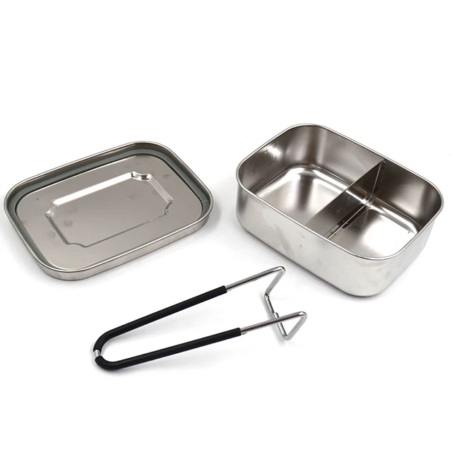 Stainless Steel Eco Lunch Box 2 Compartment With Removable Divider Metal Bento Box Sealed Zero Waste Food Storage Container