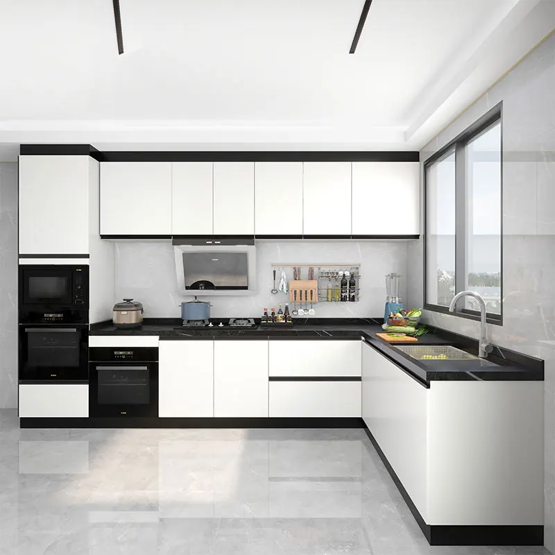 High Gloss Modern Kitchen Cabinet Designs Grey Base Cabinet and White Wall Cabinet