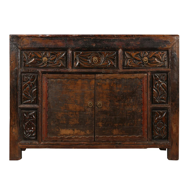 New arrival High glossy recycled wood furniture  antique reclaimed  wood Mongolian painting sideboard living room furniture