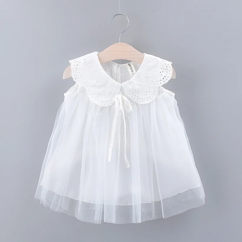 
Clothing Wholesaler Baby Girls beautiful summer doll collar lace Christening Baptism princess tutu Baby white dress 