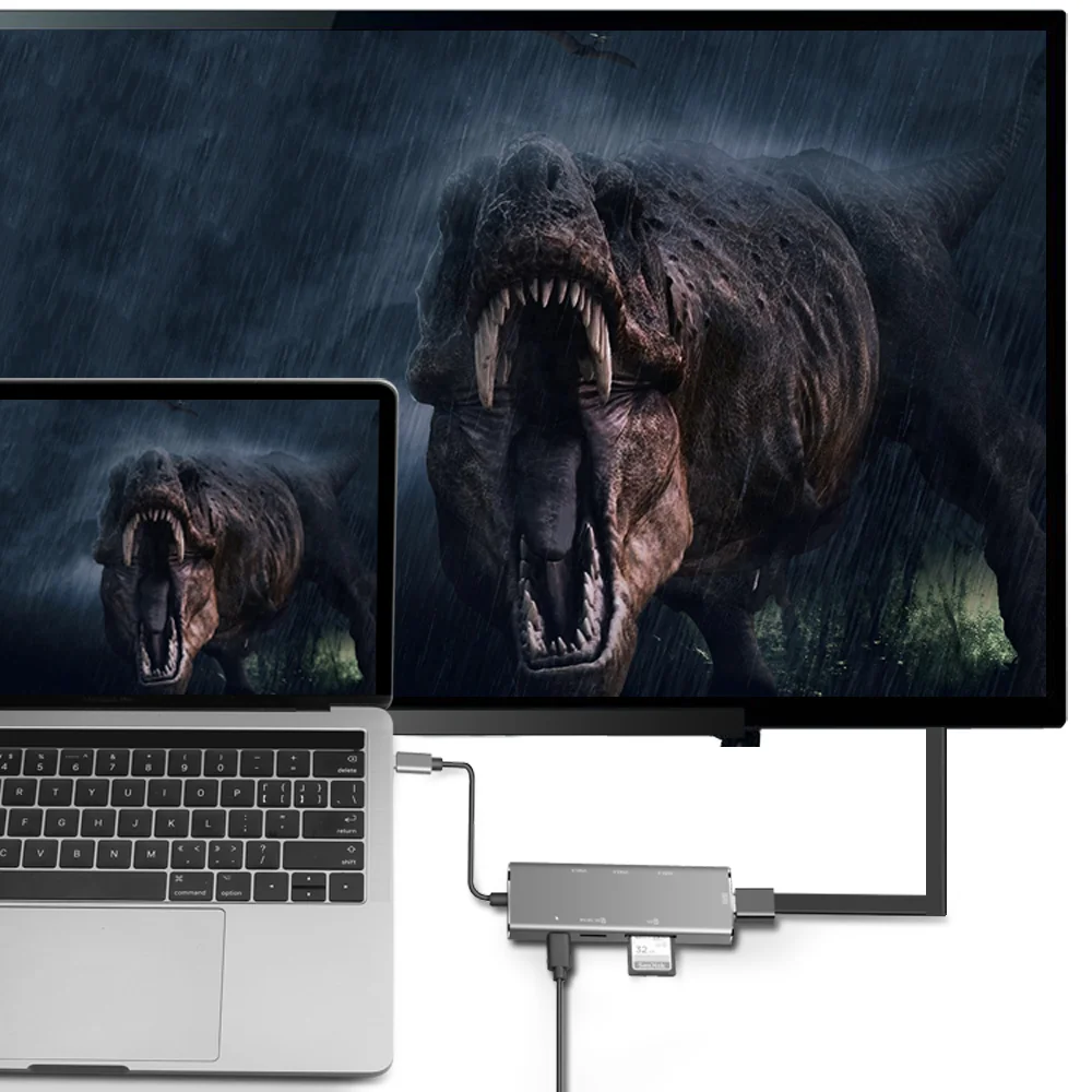 Docking Station USB C to Dual HDTV Adapter with 3 USB port  for Windows, Mac