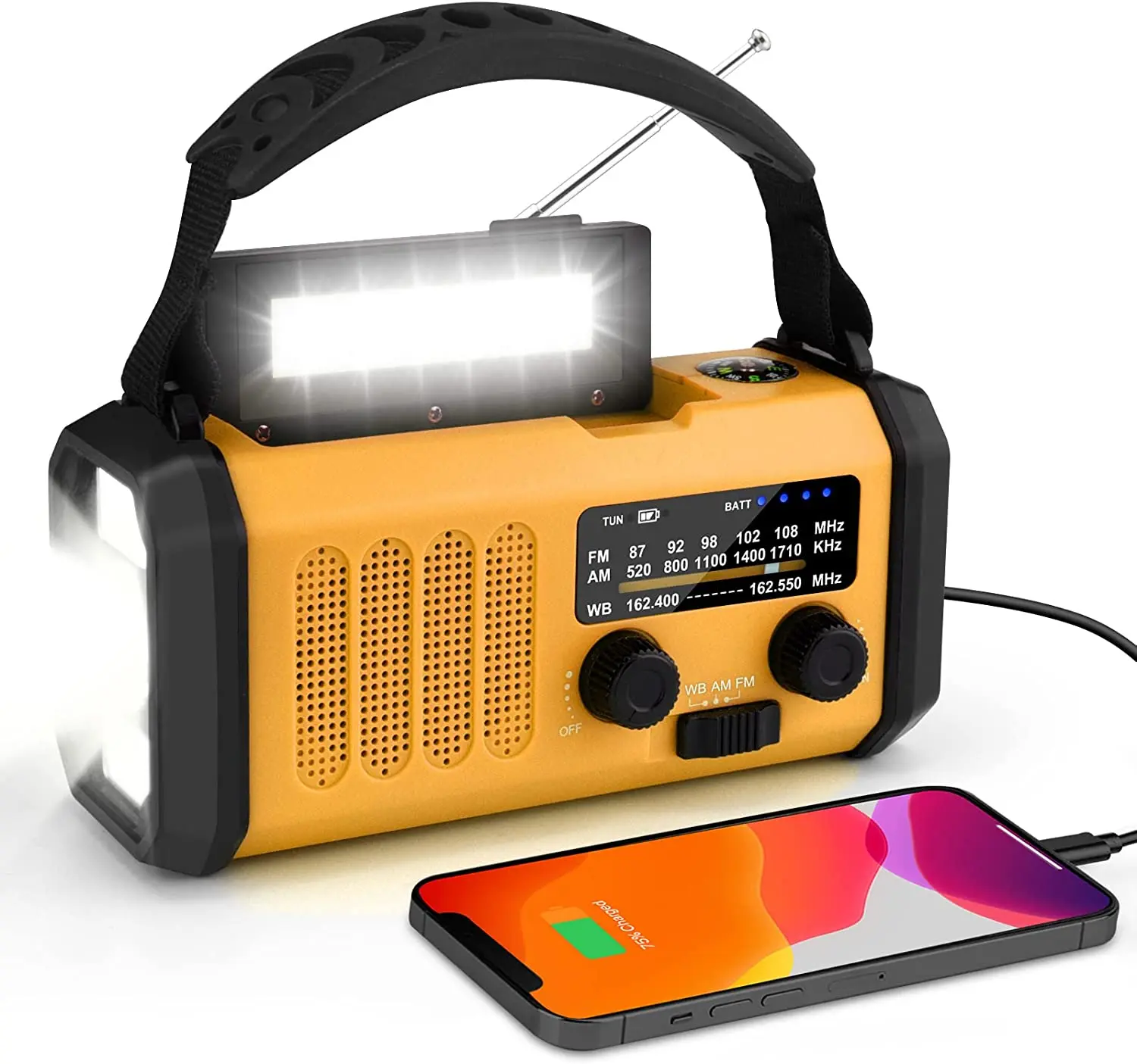 High-capacity polymer battery , Portable 10000 mAh Hand-Cranked Solar Charging Emergency Weather AM FM Radios With Phone Charge
