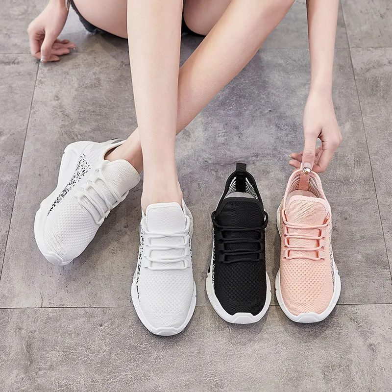 Women casual breathable mesh shoes soft rubber sole shoes sneaker flying woven leisure walking shoes sports dropshipping product