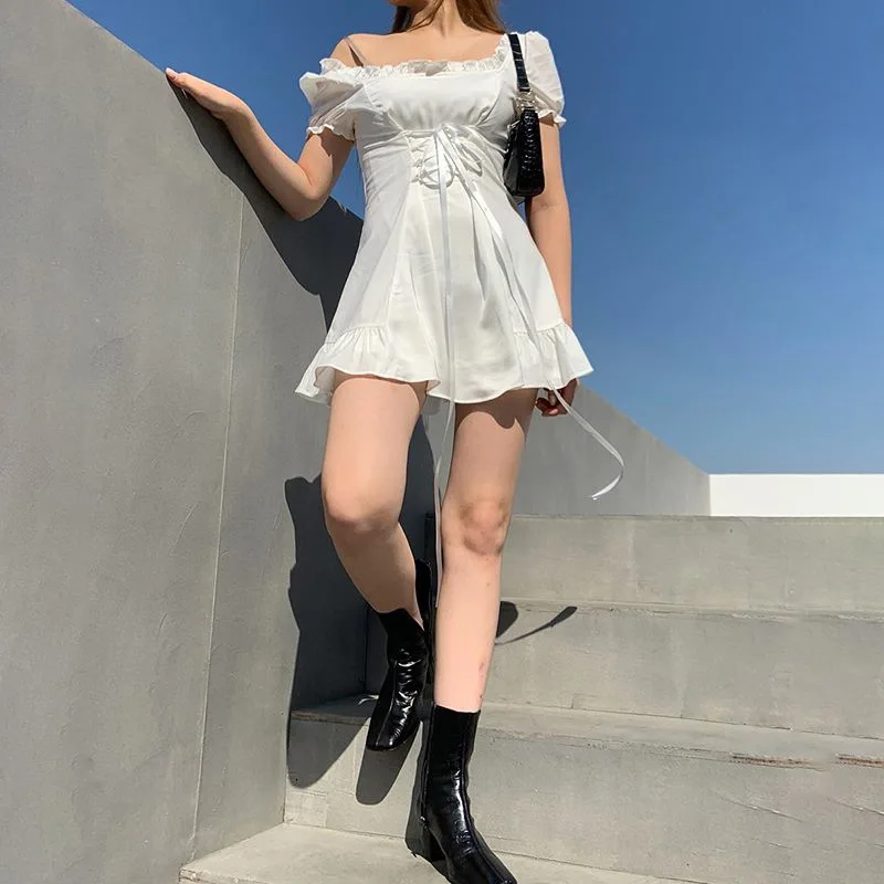 Coldker wholesale elegant bow white female mini casual dress summer party birthday cute sexy french romantic silk