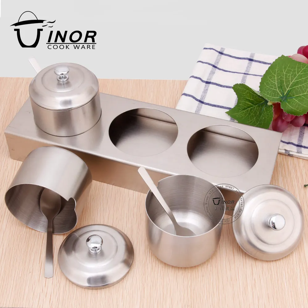 china factory round sugar bowl 304 stainless steel spice jar set with metal lids