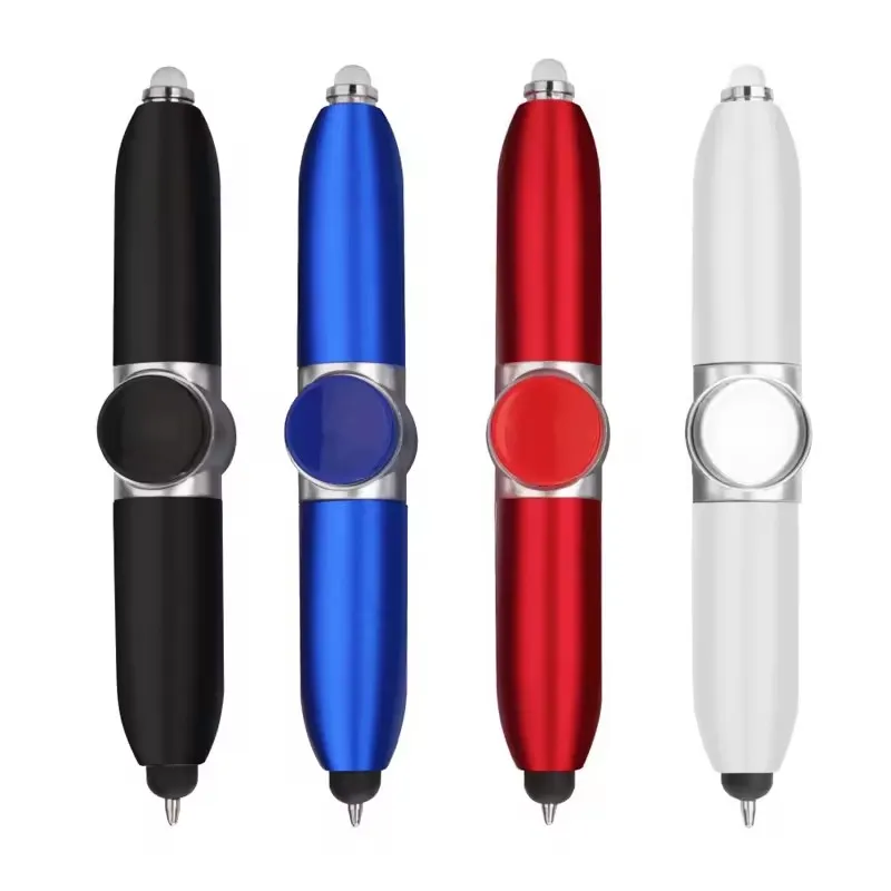 Hot custom logo print 4 in 1 multi function pen gyro fidget spinner led light touch stylus ballpoint pen for school children