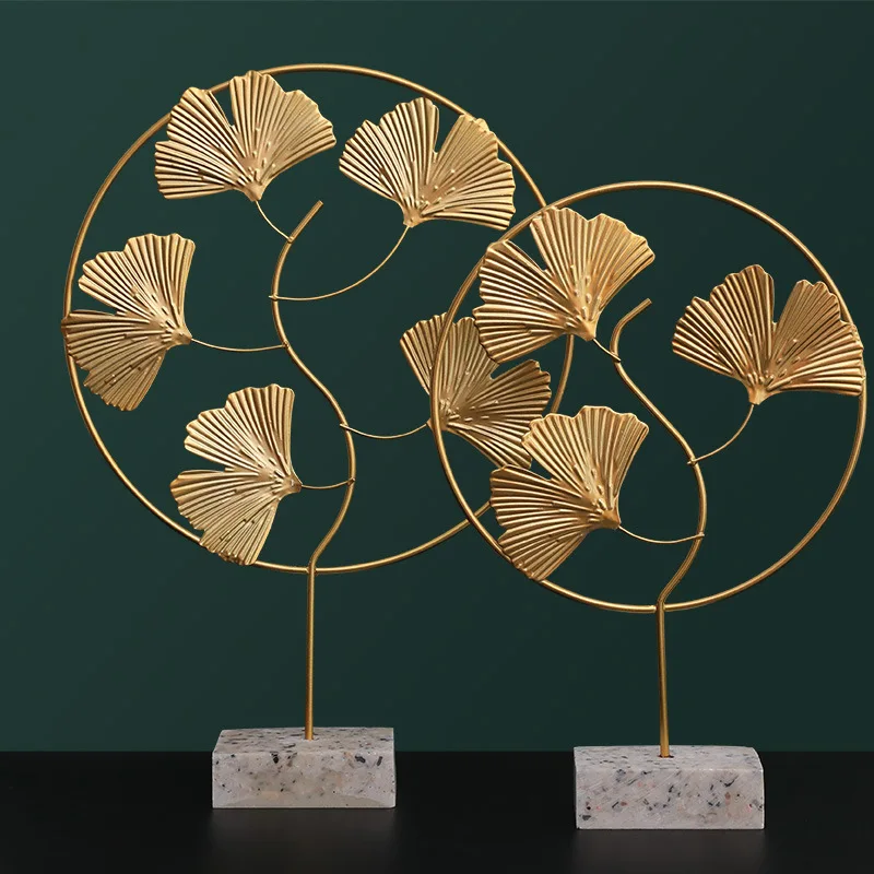 Nordic Luxury Metal Craft Decoration For Living Room Creative Ginkgo Leaf Evil Eye Small Decor Ornaments