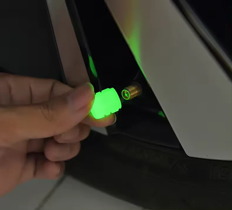 Custom high quality Fluorescent Car Tire Air Dust Cover Luminous Glow in The Dark Valve Stem Cap s